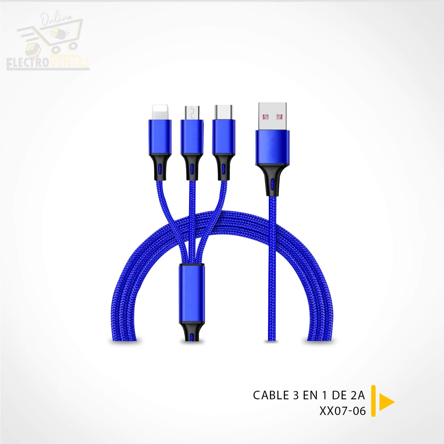 Cable Cargador Para iPhone/micro V8/tipo-c Alta Resistencia Color