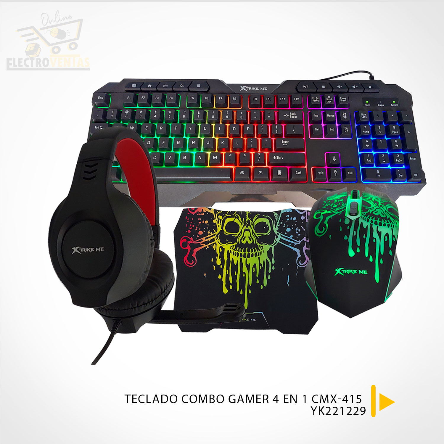 Combo Teclado + Auriculares + Mouse + Pad Gamer Xtrike Me CM406